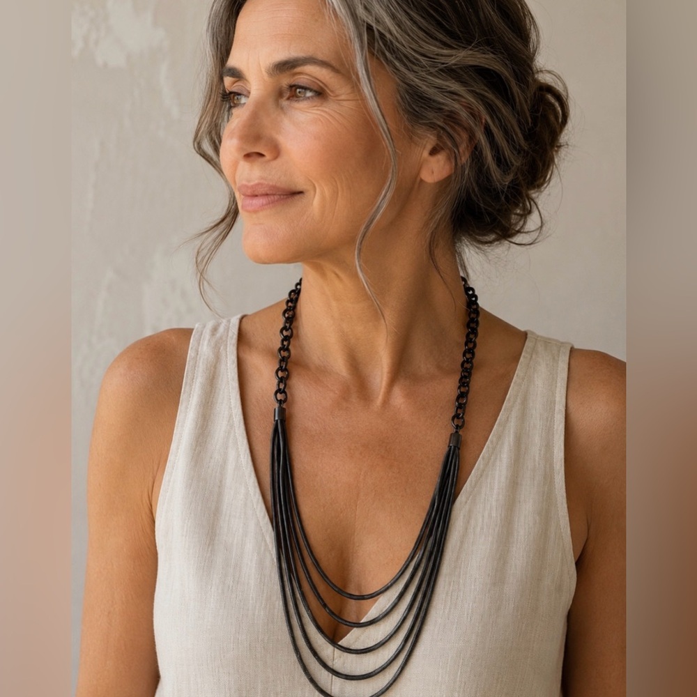Black Multi-Strand Statement Necklace
